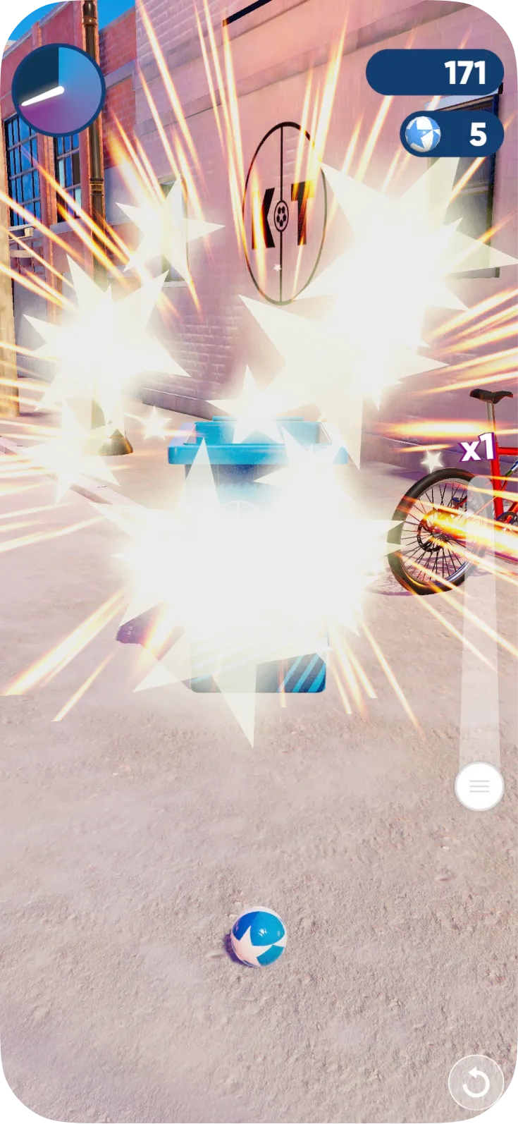 KickTown app in-arena challenge screen showing a player's live score